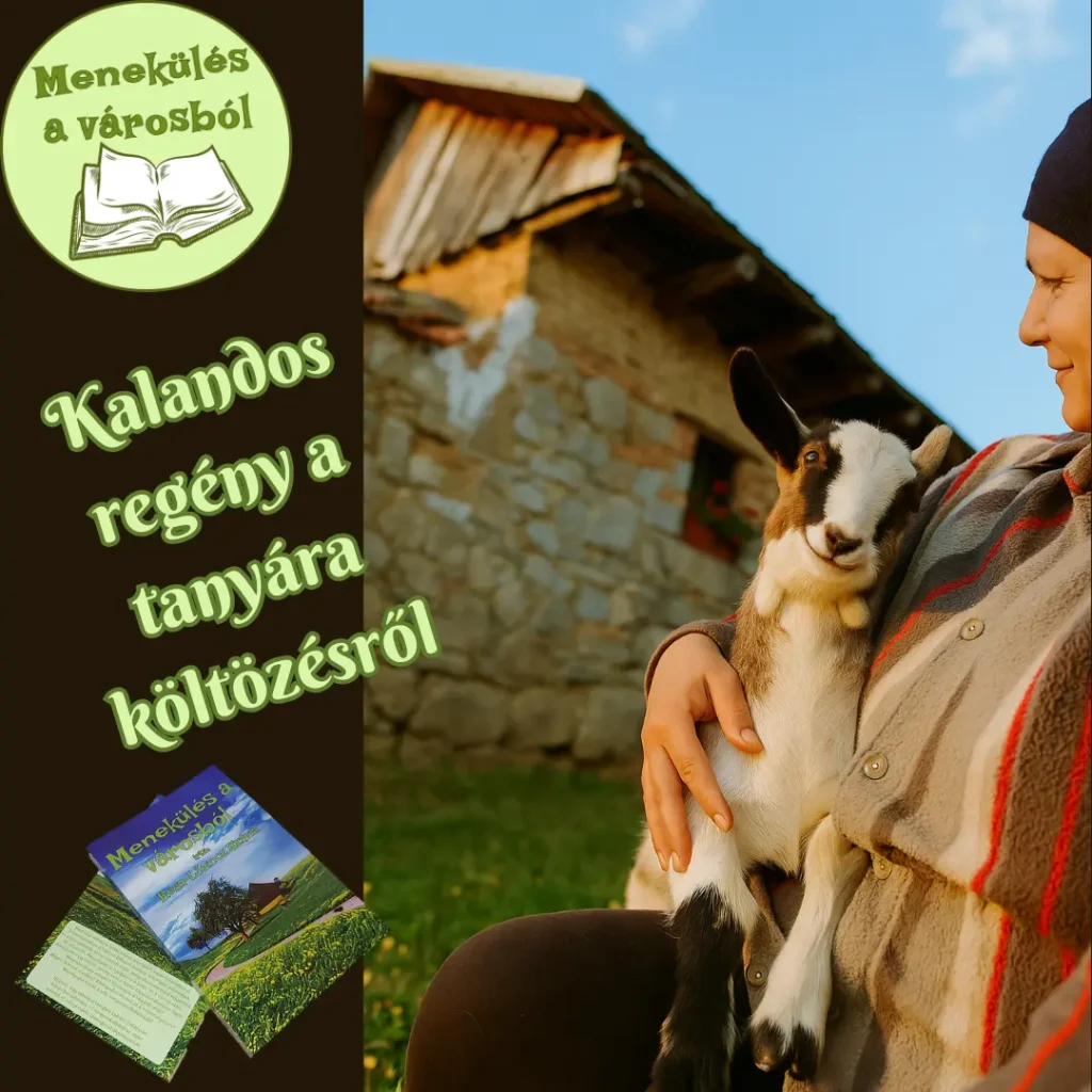 Kalandos regény a tanyára költözésről, a fotón egy nő kezében mosolyog egy kiskecske