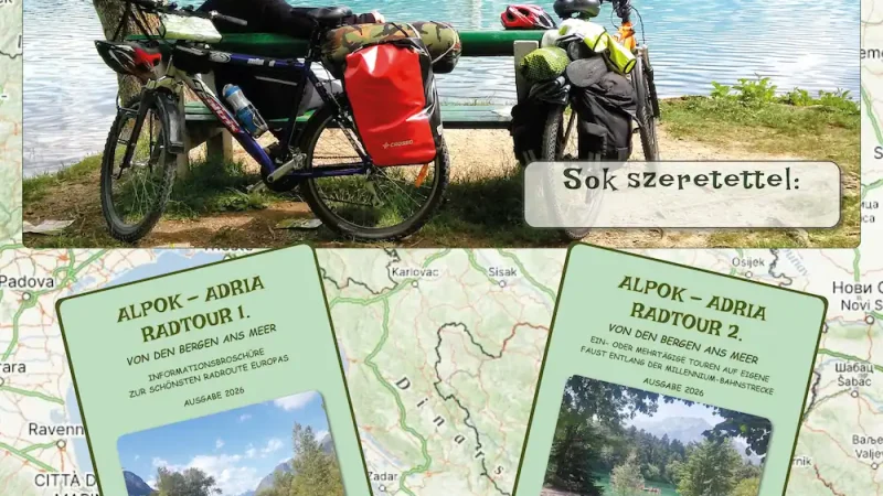 a fotón az ajándékutalványok oldalai, valamint a túrakönyvek borítója látszik, bringás témában